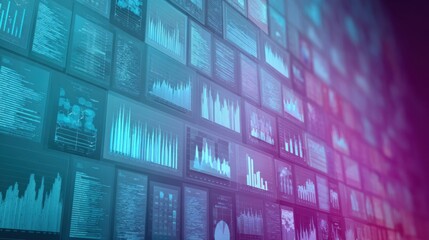 Fototapeta premium Colorful graphs and charts present data analytics in a modern workspace, emphasizing trends and insights in a digital format during daytime.