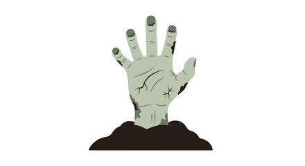 A zombie hand emerging from the ground, a graphic illustration of a macabre scene.