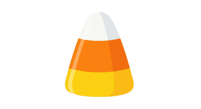 A classic Halloween candy corn with distinctive white, orange, and yellow stripes, isolated on a clean white background.