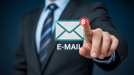 Businessman touches screen displaying email notification with unread messages