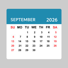 September 2026 Calendar – Sunday Start