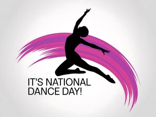 Silhouette of a dancer in mid leap celebrating national dance day with vibrant brushstroke background