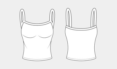 women's cami tops sketch, tops flat sketch, tops technical fashion drawing vector illustration