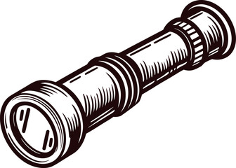 Hand drawn antique spyglass illustration in vintage engraving isolated on white background