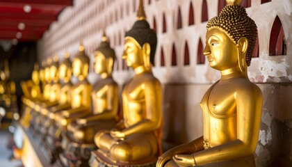 Golden Buddha statues in a temple