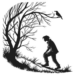 silhouette of a man with a cane