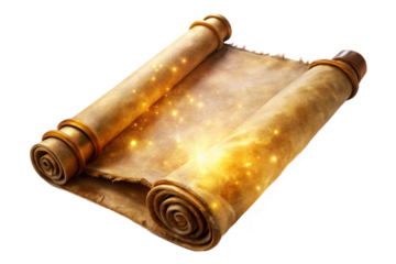 Ancient magic spell scroll with glowing enchantments isolated for fantasy games transparent background