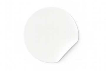 White circular adhesive label with curled edge, revealing realistic peeling effect against transparent backdrop