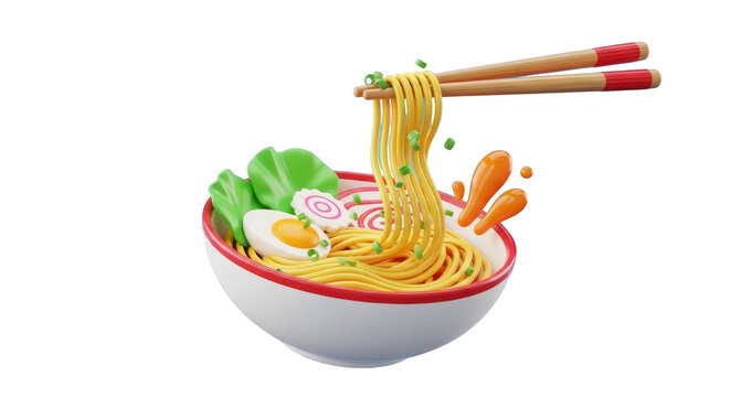 3D Rendered Bowl of Ramen Noodles with Chopsticks and Ingredients food japanese isolated on a transparent background - Powered by Adobe