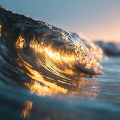Golden Sunlight Shining Through Ocean Wave Tube