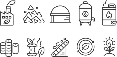 Set of clean energy and renewable resource icons in outline style