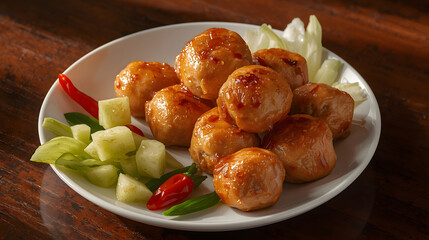 Golden Glazed Meatballs with Crisp Exterior and Fresh Veg Garnish