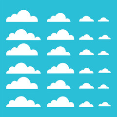 A set of cloud icons and seamless patterns for a cloudy blue sky