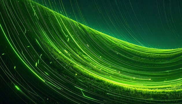 Abstract glowing green lines