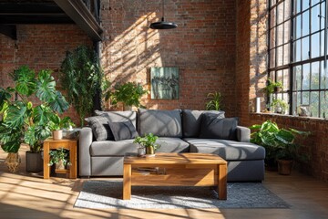 Modern loft living room with plants