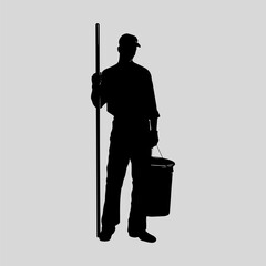 Man Holding Cleaning Rod Simple Single Icon Symbol Vintage Style Graphic Vector Illustration Design Set 