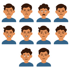 A collection of diverse facial expressions displayed by a young man, showcasing a range of emotions.