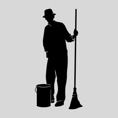 Man Holding Cleaning Rod Simple Single Icon Symbol Vintage Style Graphic Vector Illustration Design Set 