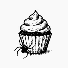 Hand Draw Halloween Collection - Cupcake with spider topper
