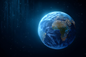 Fototapeta premium Stunning Earth View from Space with Bright Lights and Starry Background