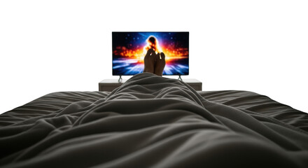 Bed. feet in TV television Watching blanket Bed bed
