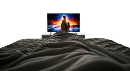 Bed. feet in TV television Watching blanket Bed bed