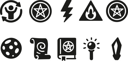 Collection of esoteric symbols and magical objects for occult and mystical themes