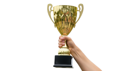 Winning in trophy Gold achievement Trophy gold Success Hand success Achievement winning Success.