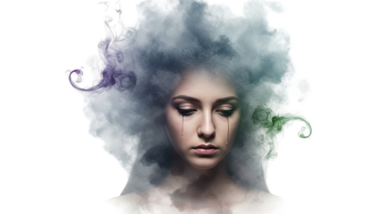 girl portrait Portrait Smoke Hair female Portrait. Emotional Woman Crying face woman