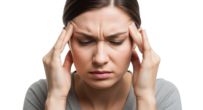 Closeup Woman Experiencing woman Headache suffering Pain discomfort headache Closeup. pain