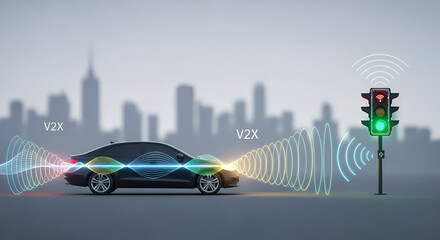 Vehicle-to-everything communication showcasing the future of autonomous driving technology