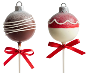 two festive christmas bauble candy pops with red bows