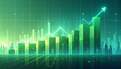 Abstract graphic of rising graph and city skyline