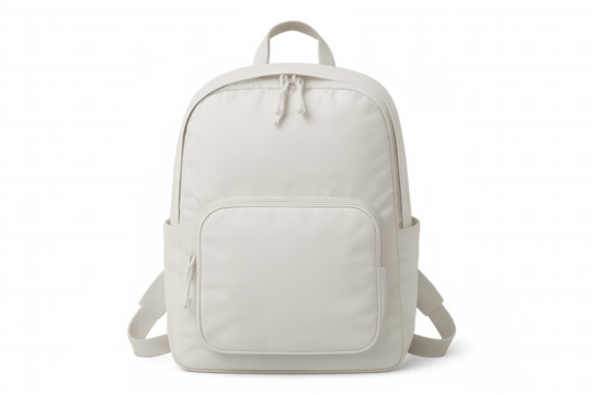 Minimalist white backpack on transparent background, ideal for showcasing designs or adding branding