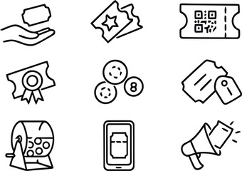 Collection of hand drawn lottery and gambling icons for winning and chance