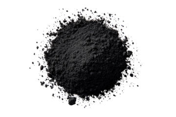 Dark, finely ground powder mound, radiating outward
