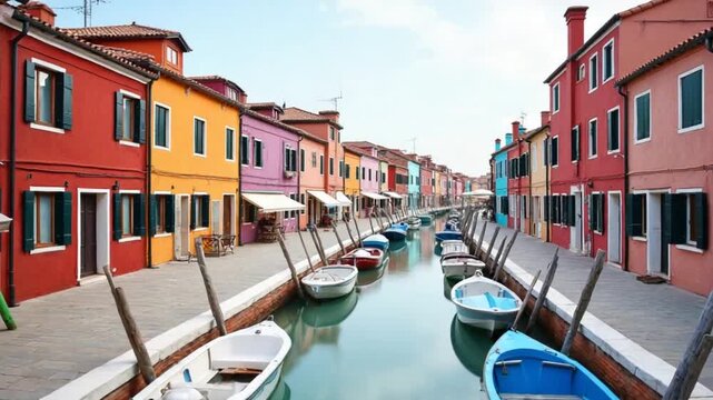 Peaceful and picturesque view of Burano island with colored houses and canal