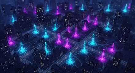 Futuristic metropolitan network beaming digital connectivity across city