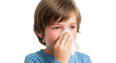 blowing kid sick on with boy his person nose white tissue Young background child