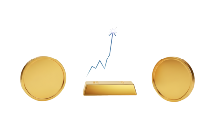 Rising gold price, gold coins and bar, financial growth.