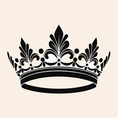 Tiara crown silhouette. This image shows a black silhouette of an ornate tiara or crown, featuring intricate and elegant designs. Vector clipart illustration design. © 3okaad_Vectors