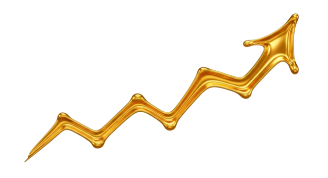 Golden arrow pointing upwards, symbolizing growth, success, and financial progress in business.