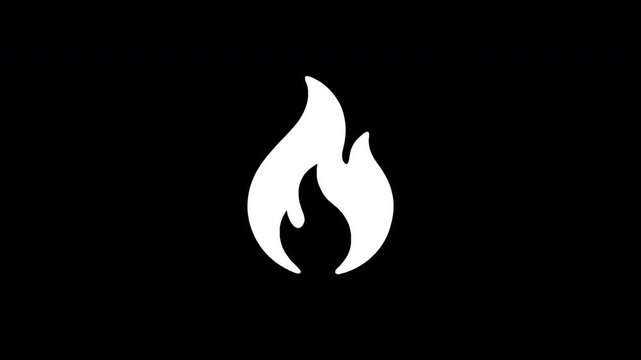Pixelated fire icon forming and dissolving animation on black background