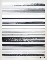 A grayscale abstract design featuring numerous horizontal lines of varying shades and textures, creating a rhythmic and layered visual effect.