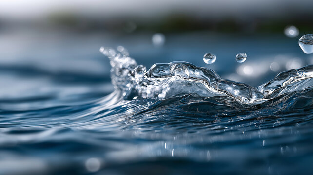 Crystal clear curved arc water splash with scattered droplets frozen mid air showcasing purity vitality and fluid dynamics in high resolution isolated on bright white background for advertising design
