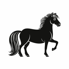 Shetland pony silhouette. A black silhouette image of a Shetland pony, also known as a small horse breed, symbolizing rustic charm and equestrian beauty. Vector clipart black illustration design.
