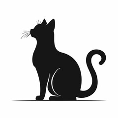 Cat silhouette sitting. A black silhouette of a sitting cat in a calm and relaxed posture with visible tail and ears. Vector clipart black illustration design.