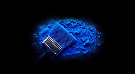 Paint brush. Clear and blue paint. Powder paint.