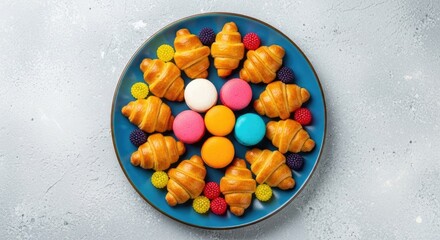 french macarons with sweet bagels on plate