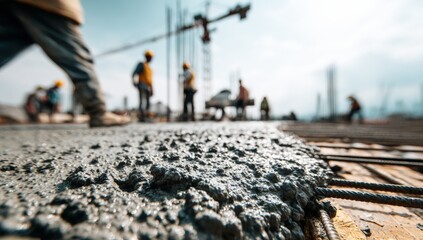 Construction workers pouring concrete
